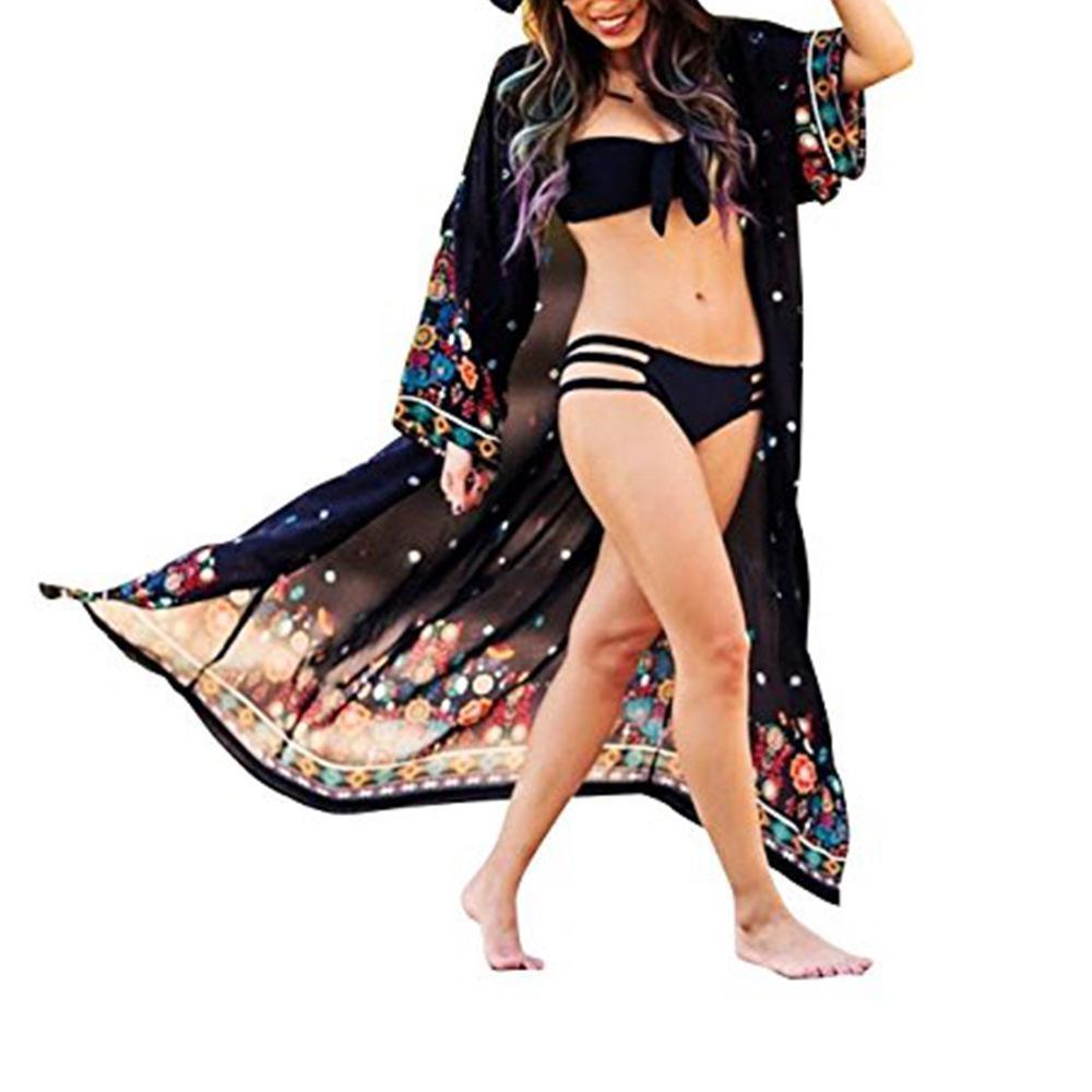 2018 New Print Chiffon Beach Long Bikini Cover Up