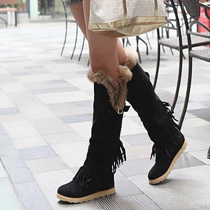 Flat High Boots Round Fringed Frosted Casual Snow Boots Large Size Women S Boots