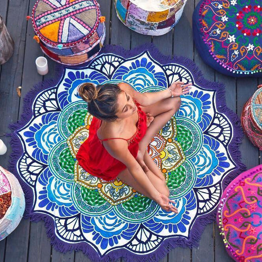 Hot Sale Lotus Digital Printing Fringed Beach Towel Sun Shawl Variety Scarf Yoga Cushion Mat