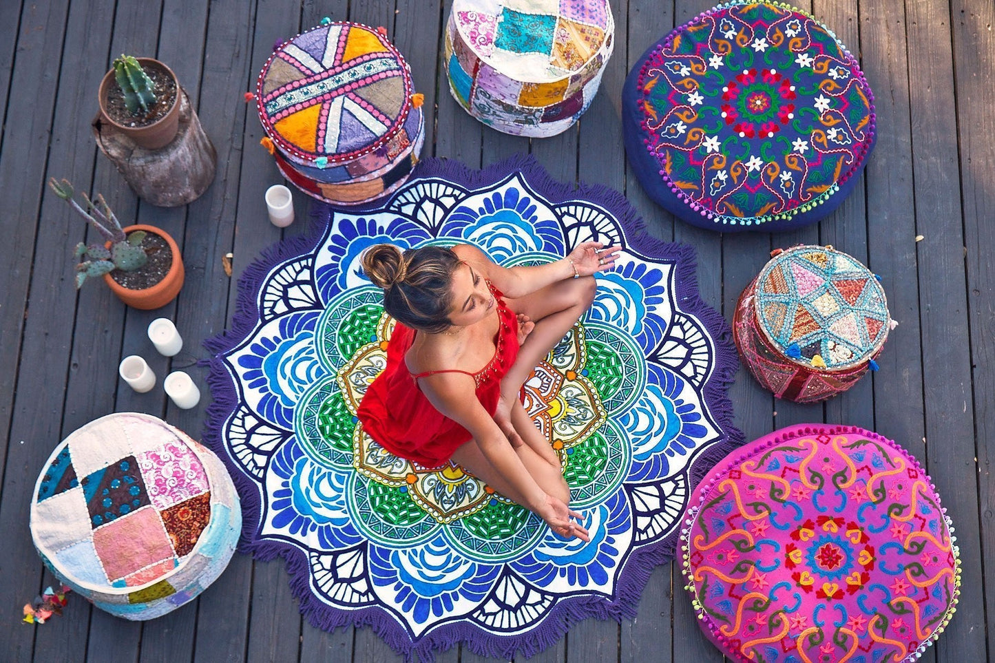 Hot Sale Lotus Digital Printing Fringed Beach Towel Sun Shawl Variety Scarf Yoga Cushion Mat