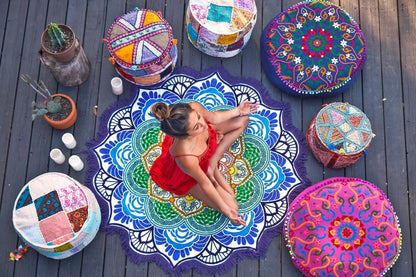 Hot Sale Lotus Digital Printing Fringed Beach Towel Sun Shawl Variety Scarf Yoga Cushion Mat