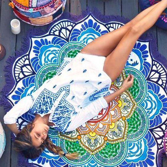 Hot Sale Lotus Digital Printing Fringed Beach Towel Sun Shawl Variety Scarf Yoga Cushion Mat