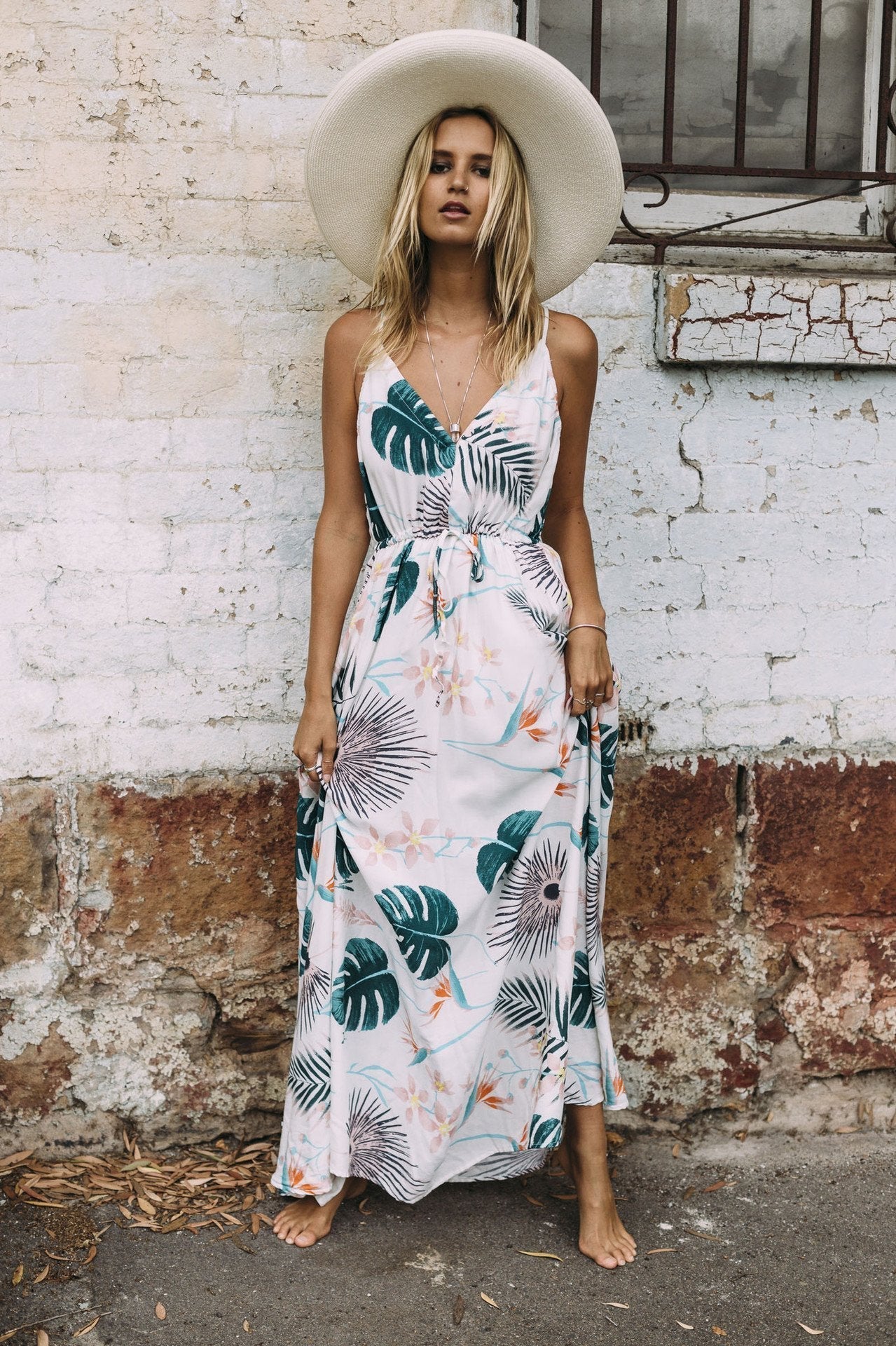Spaghetti Stripe Printed Beach Bohemia Maxi Dress