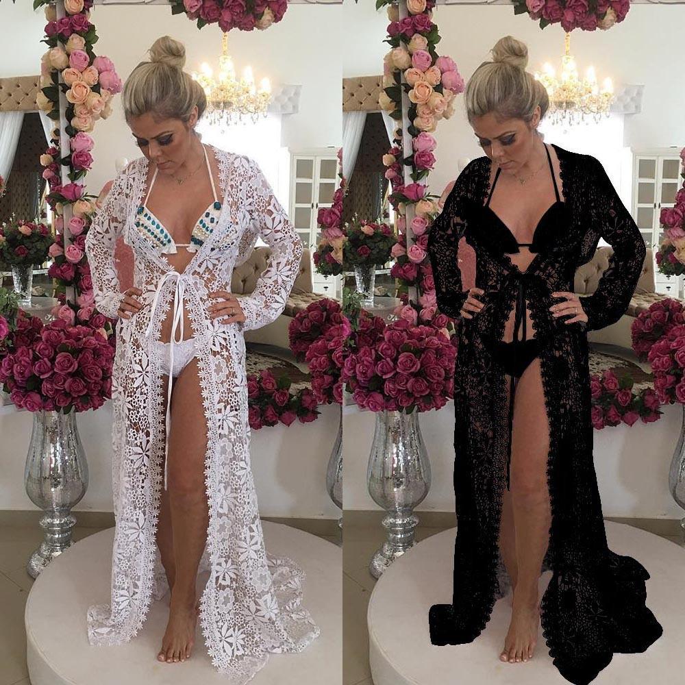 Sexy Lace Long Sleeve Cardigan Bikini Swimwear Cover Up