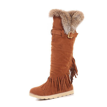 Flat High Boots Round Fringed Frosted Casual Snow Boots Large Size Women S Boots