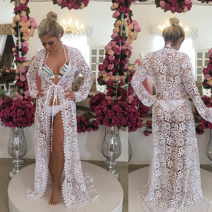 Sexy Lace Long Sleeve Cardigan Bikini Swimwear Cover Up