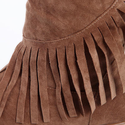 Flat High Boots Round Fringed Frosted Casual Snow Boots Large Size Women S Boots