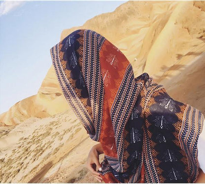 Autumn And Winter New Bohemian Retro Art Stripe Tassel Soft Cotton Scarf Shawl