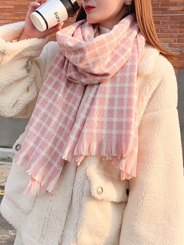Fringed Geometric Keep Warm Shawl&Scarf