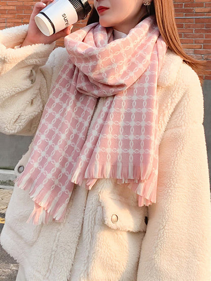Fringed Geometric Keep Warm Shawl&Scarf