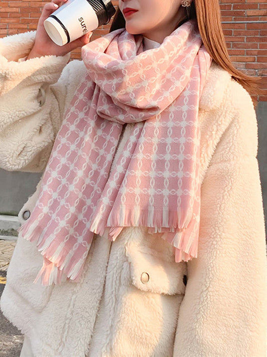 Fringed Geometric Keep Warm Shawl&Scarf