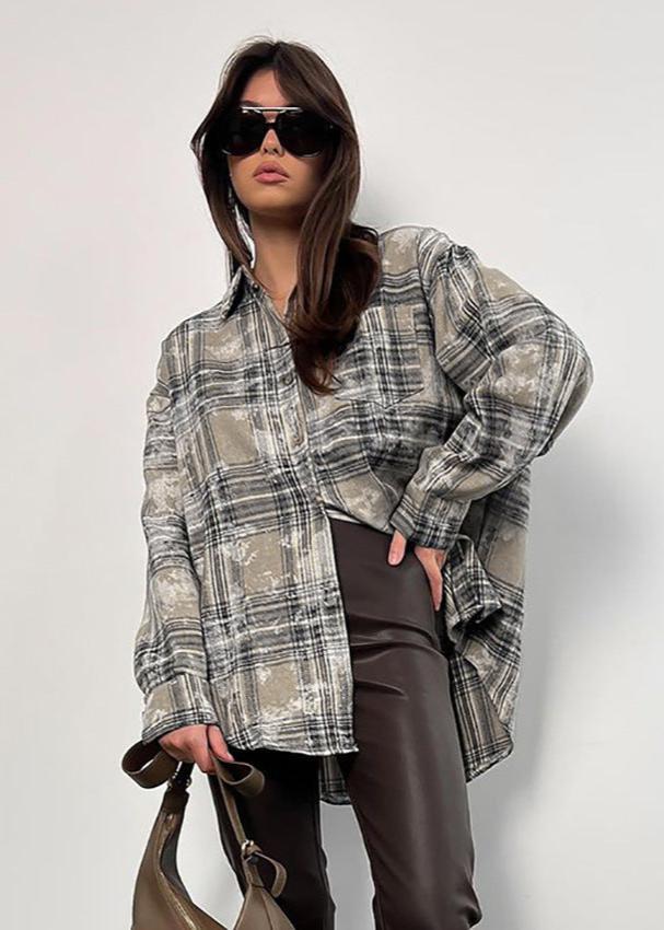 Brushed Plaid Oversized Shirt In Soft Fabric