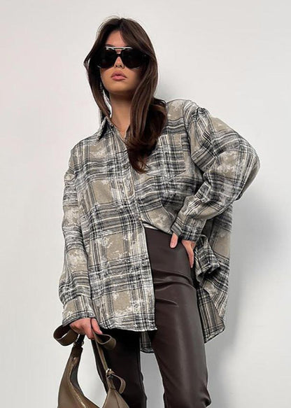 Brushed Plaid Oversized Shirt In Soft Fabric