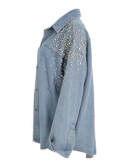Loose Contrast Color Rhinestone Blouses&Shirts Tops