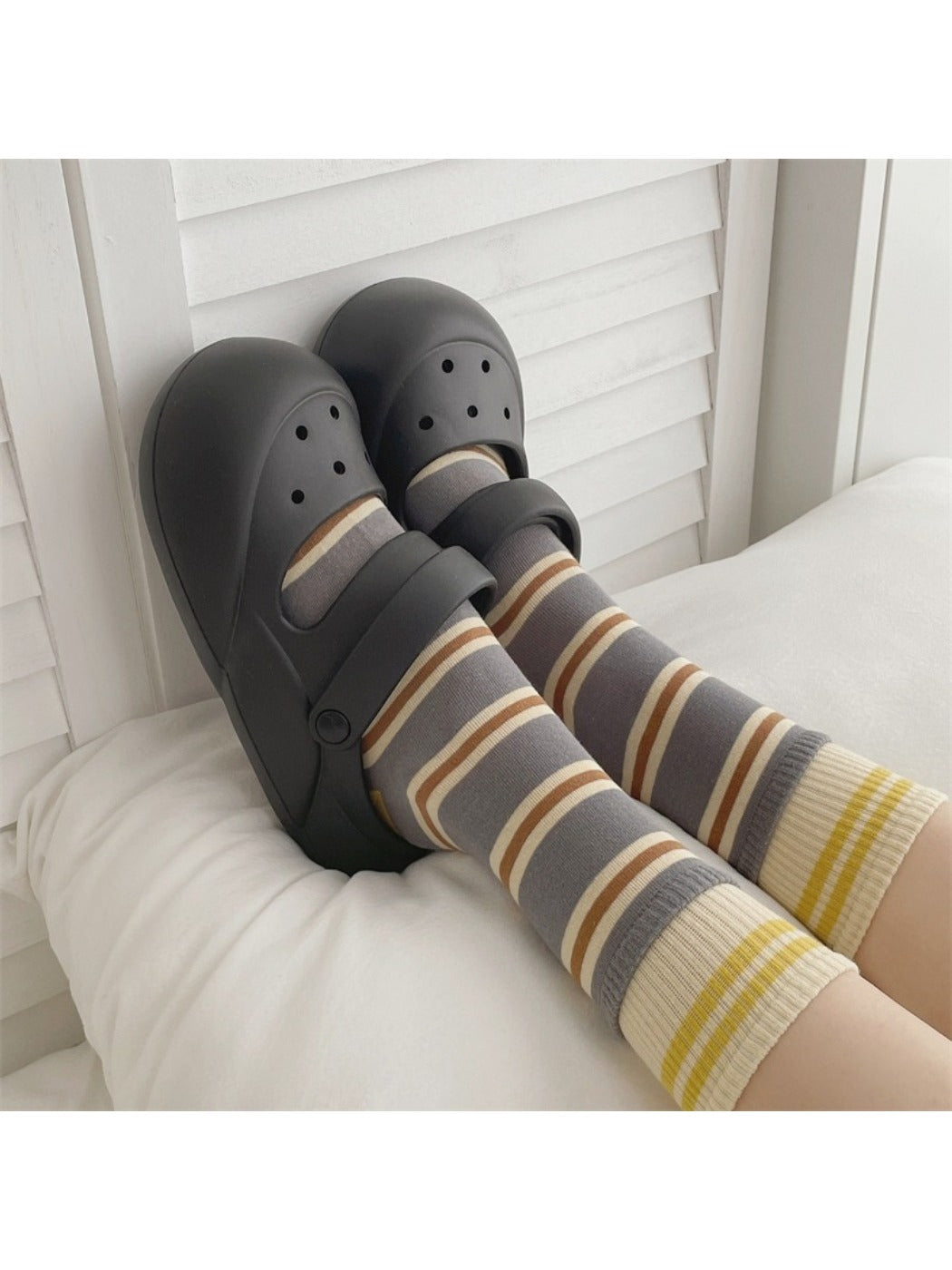 Rufia - Colorful Patchwork Stripe Mid-Calf Socks - Classic &amp; Fresh