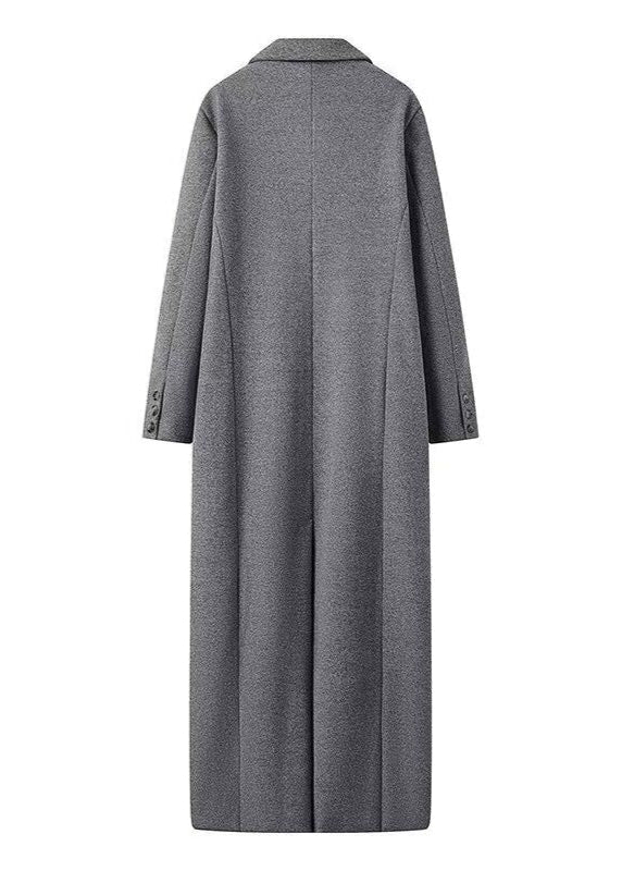 Double Breasted Long Wool Blend Coat Gray
