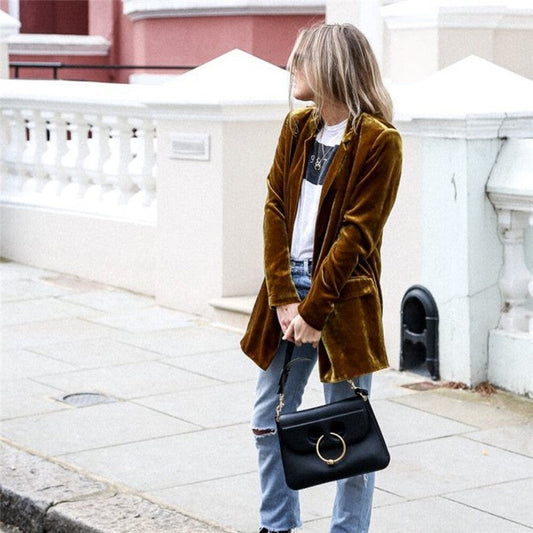 Solid Color Velvet Blazer