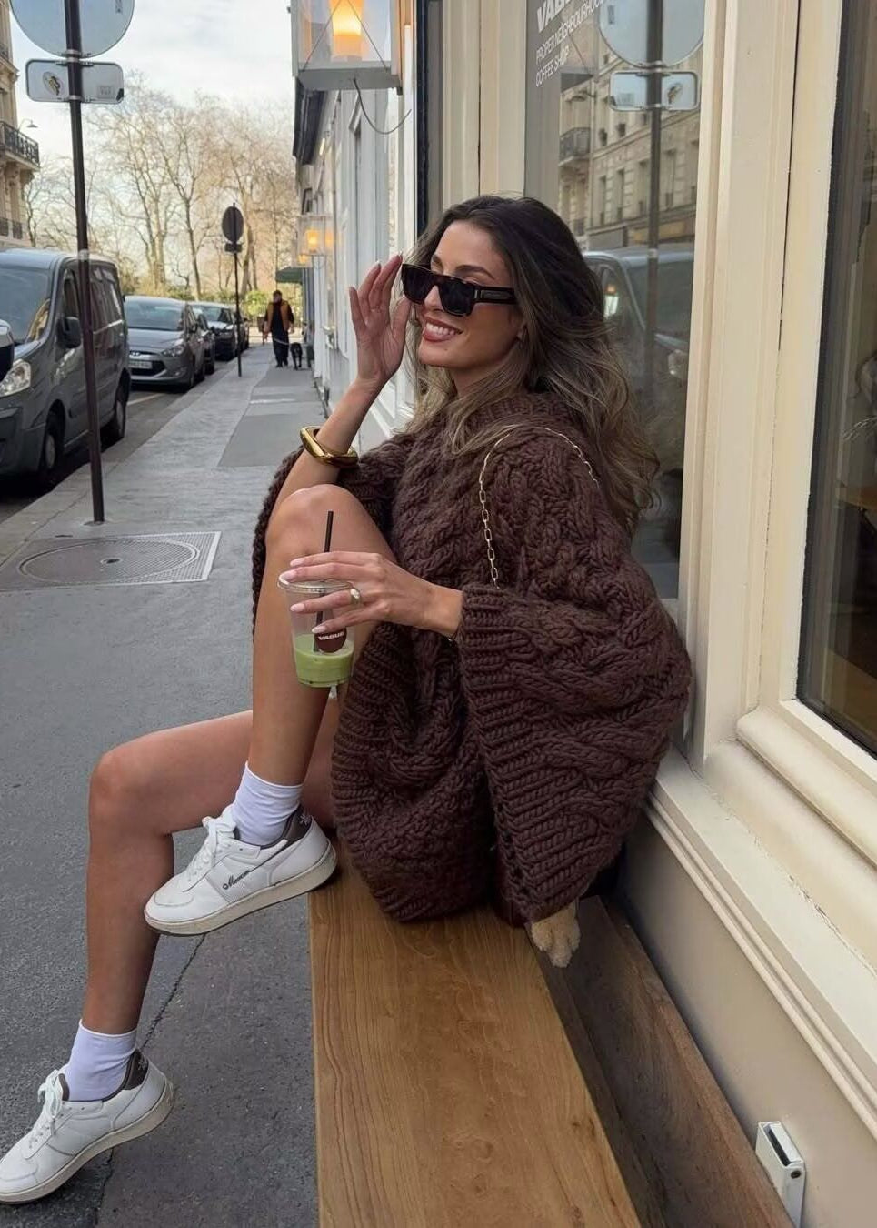 Chunky Cable Knit Sweater In Chocolate Brown