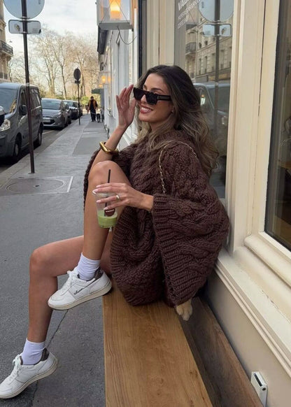 Chunky Cable Knit Sweater In Chocolate Brown