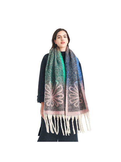 Scarvii - Tassel Scarf with Big Flower Jacquard Scarf