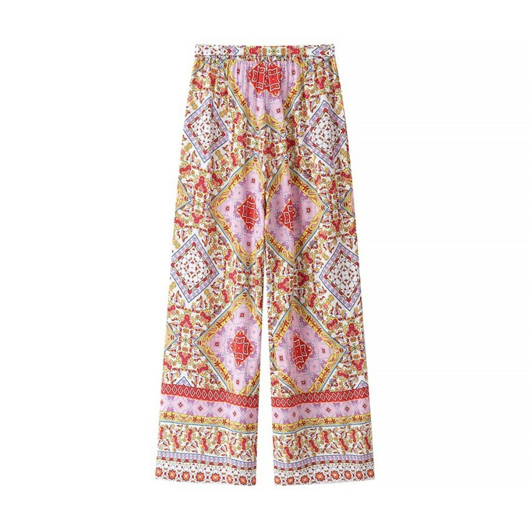 Troposa - Boho Print Top And Pants Set - Colorful &amp; Chic