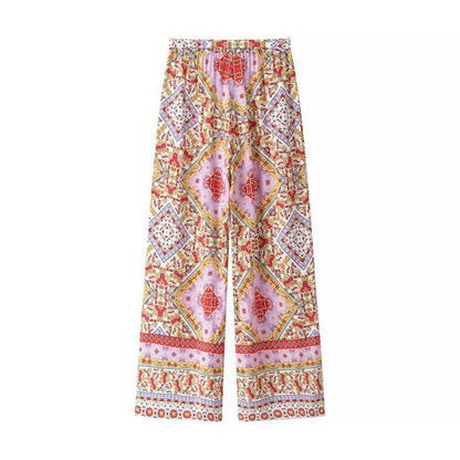 Troposa - Boho Print Top And Pants Set - Colorful &amp; Chic