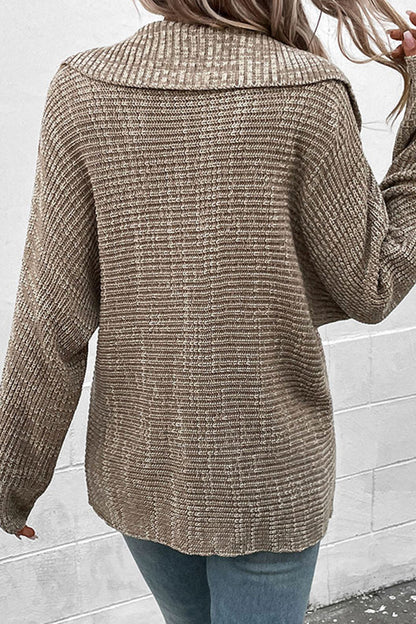 Solid Color Casual Long Sleeve Lapel Sweater