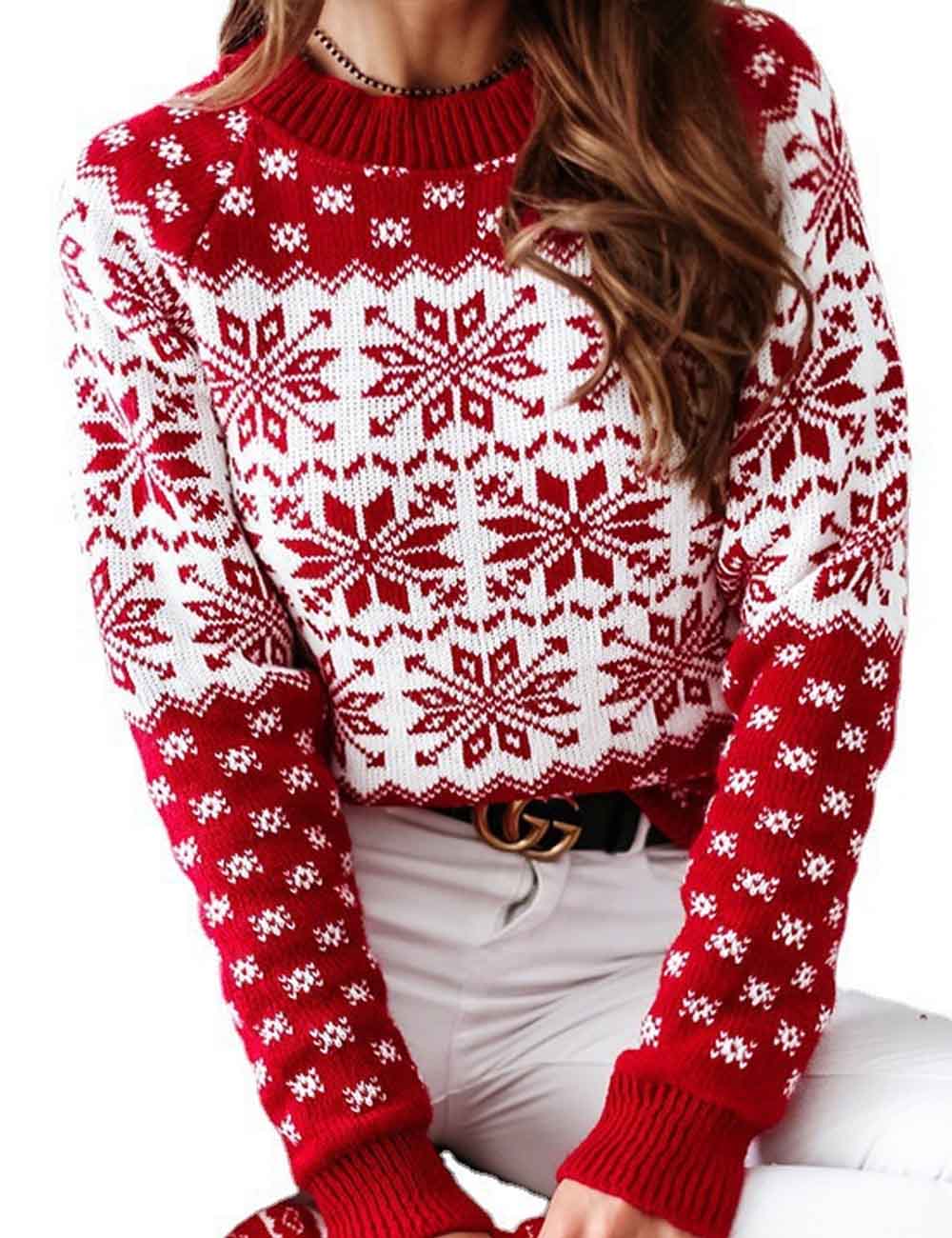 Snowflake Round Neck Knit Christmas Sweater