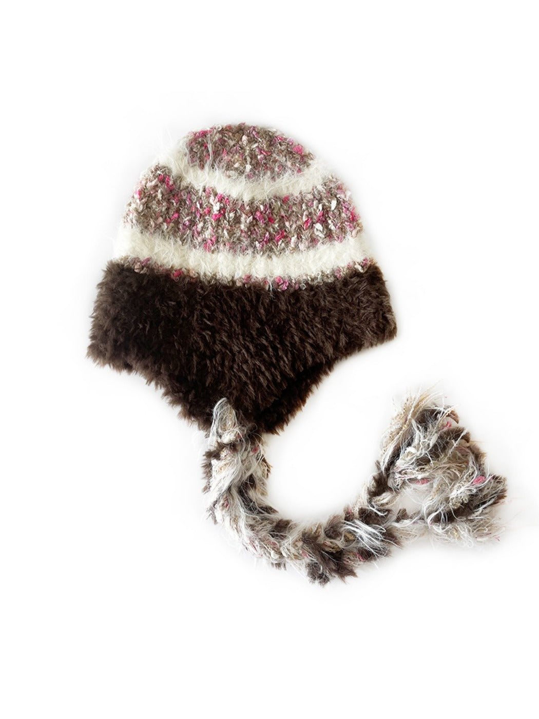 Haila - Minimalist Color-Block Knitted Beanie with Tassel Braids