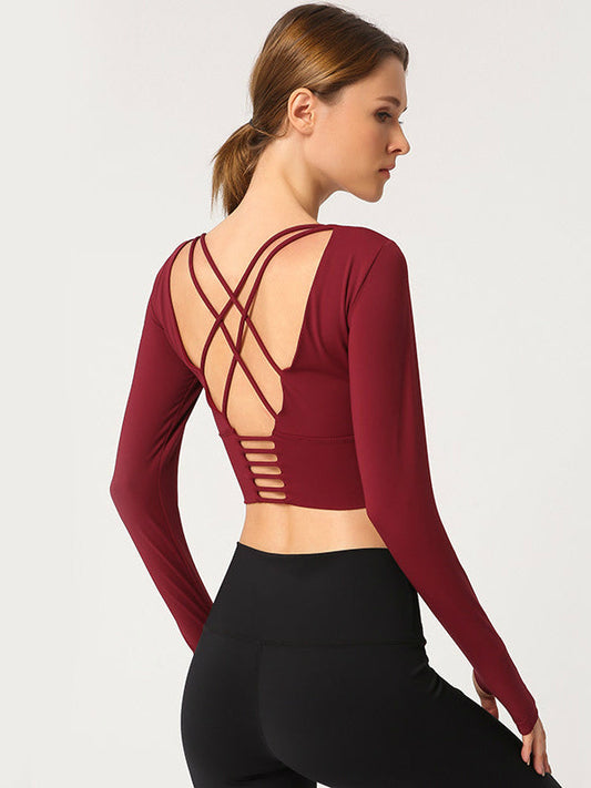 Open Navel Sports Long Sleeved Women'S High Elastic Tight Running Fitness Suit Beautiful Back Yoga Jacket