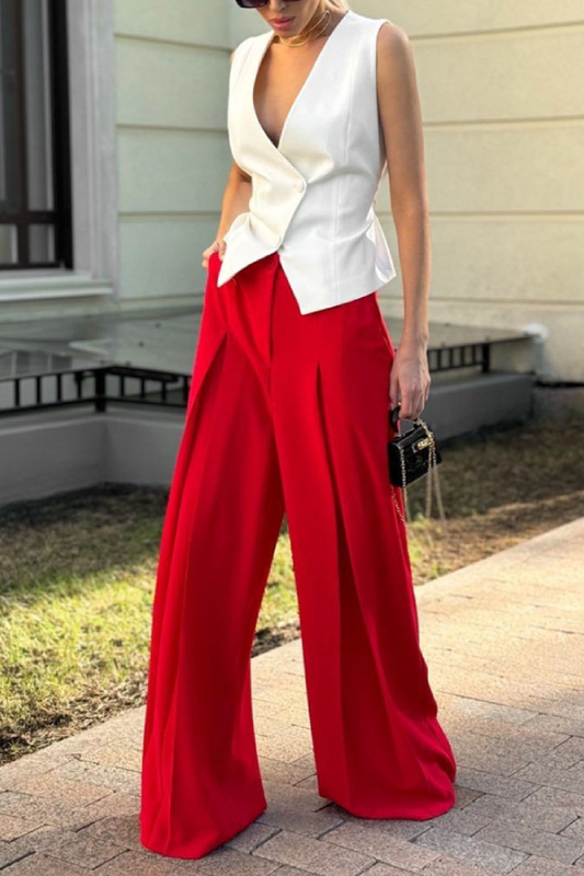 Fashion Elegant Vest \u0026 Wide Leg Pants Two-Piece Set