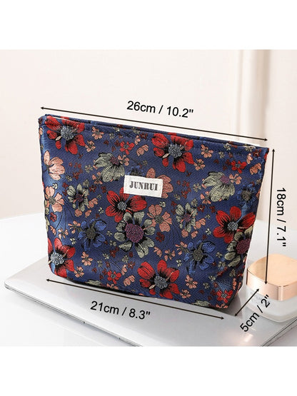 Cosbai - Zipper Makeup Pouch Bag with Floral Patterns