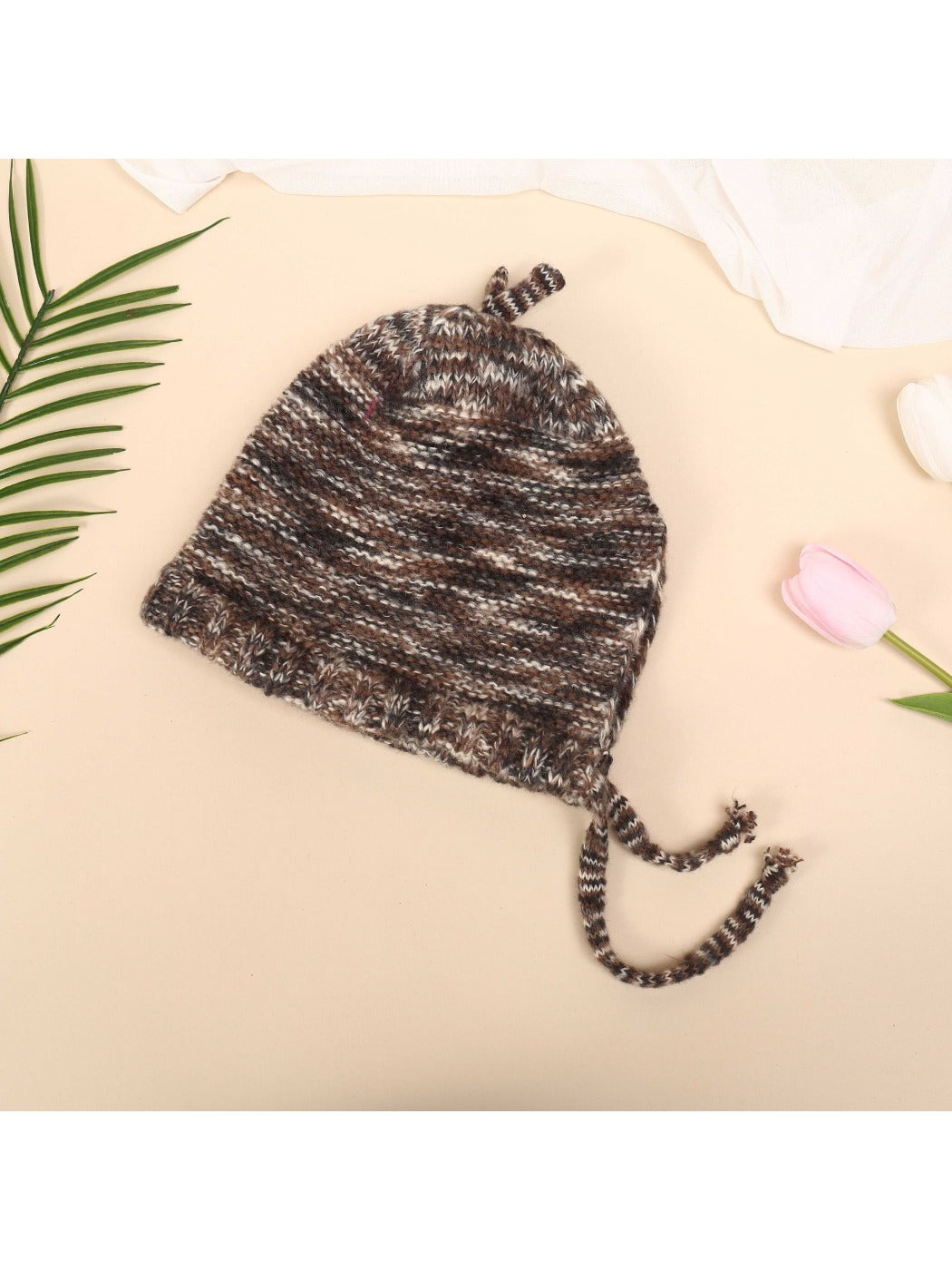 Haila - Rainbow Striped Knitted Beanie with Earflaps
