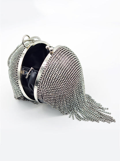 Geometric Rhine Stones Solid Color Tasseled Handbags