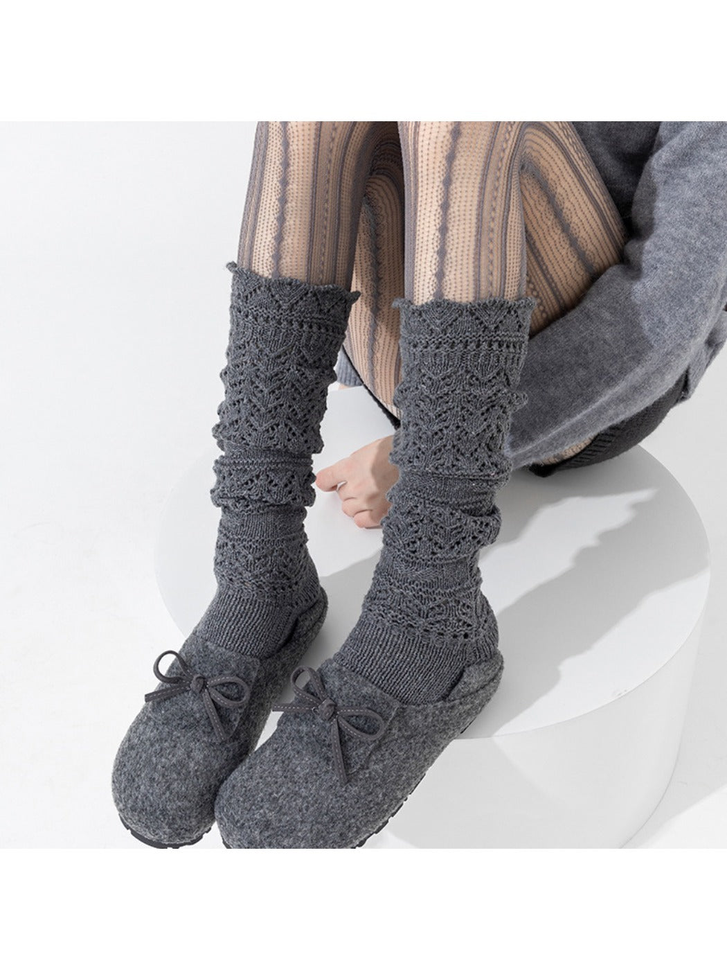 Rufia - Vintage-inspired Knit Socks with Embossed Openwork