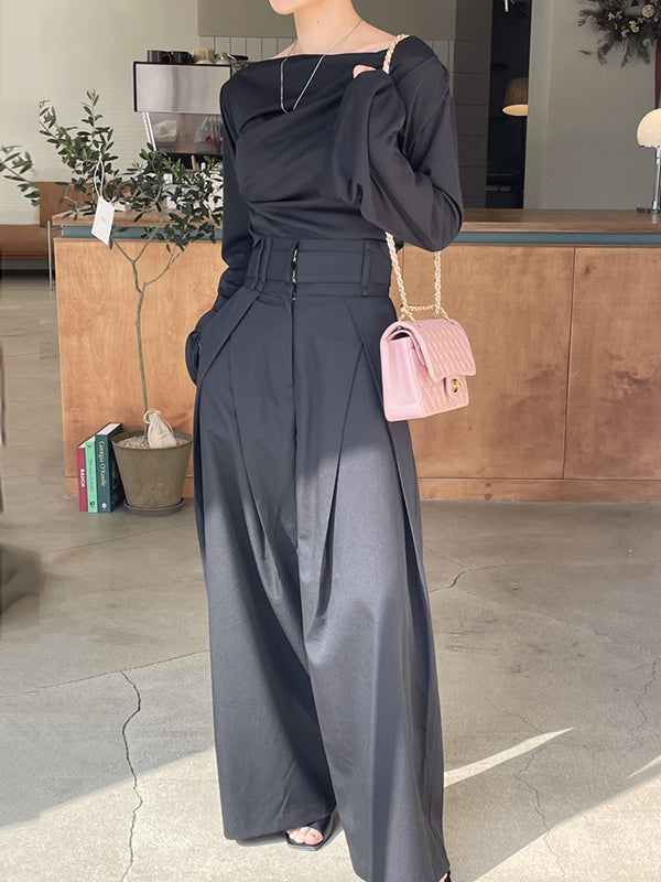 Wide Leg Pockets Solid Color Zipper Casual Pants Bottoms