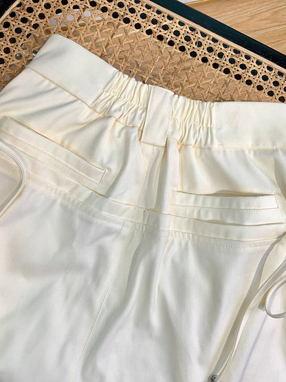 Loose Wide Leg Drawstring Pleated Solid Color Pants Trousers