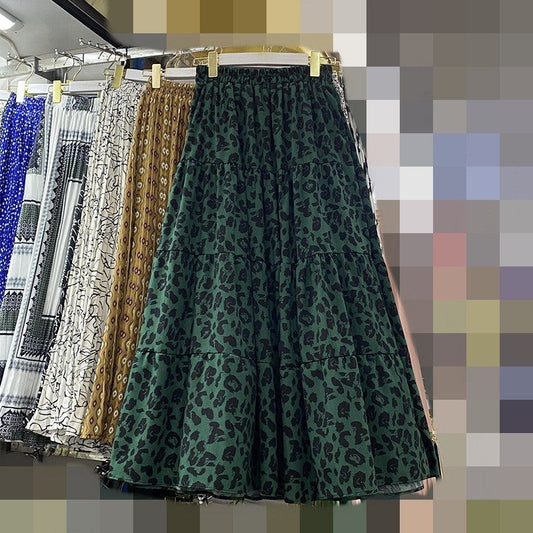 High Waist Leopard Print A-Line Skirt