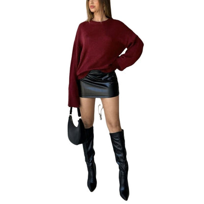 Loose Solid Color Round Neck Long Sleeve Sweater
