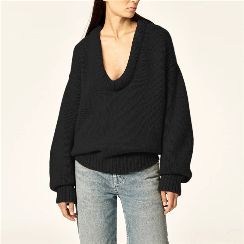 Stylish Loose Fit Solid Color Knit Sweater