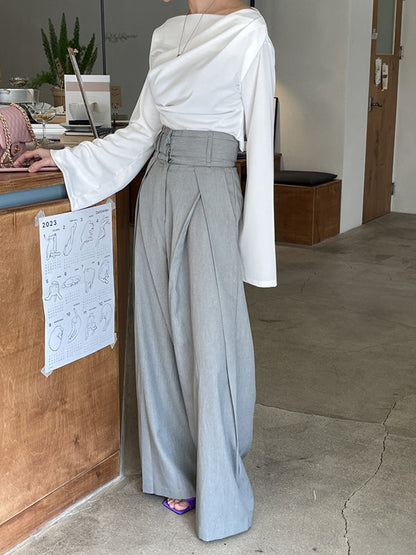 Wide Leg Pockets Solid Color Zipper Casual Pants Bottoms