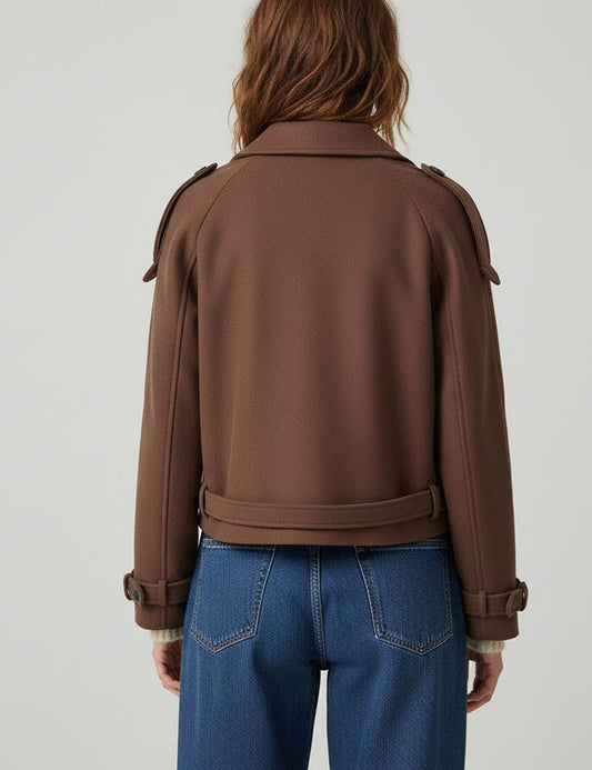 Winter Notch Collar Crop Pea Trench Coat