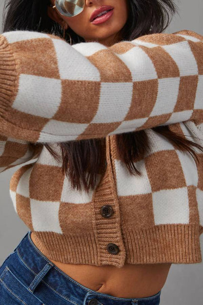 Checkmate Pocketed Knit Cardigan