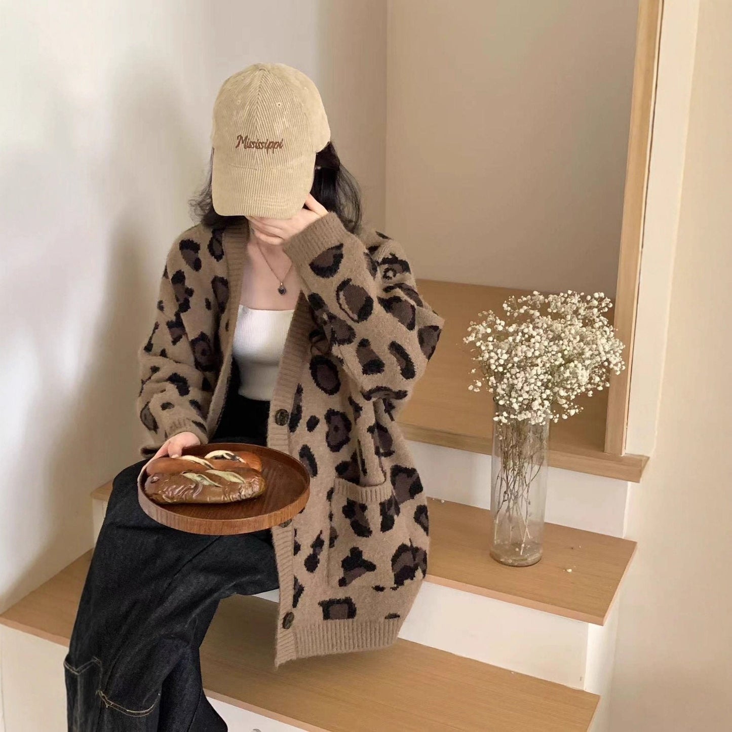 Women's Alpaca Knit Cardigan Loose Fit Winter Sweater