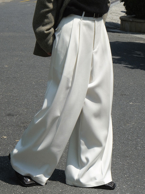 Urban Loose Wide Leg Pleated Solid Color Pants