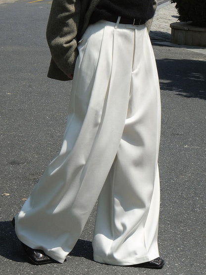 Urban Loose Wide Leg Pleated Solid Color Pants