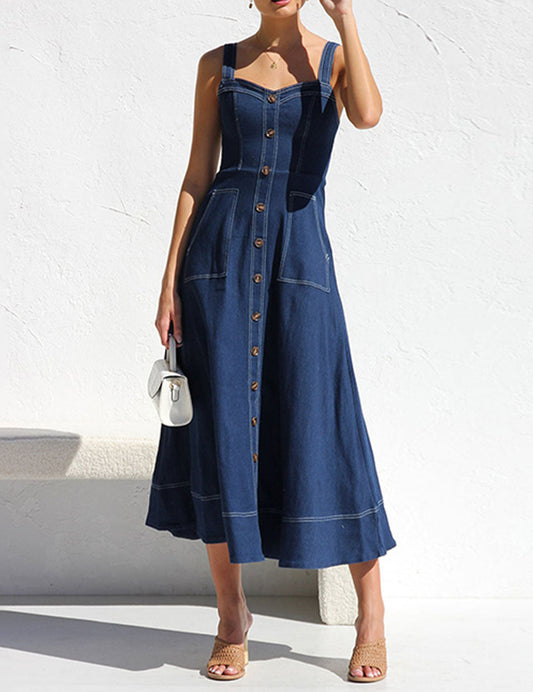 Casual Sleeveless Distressed Denim Maxi Dress