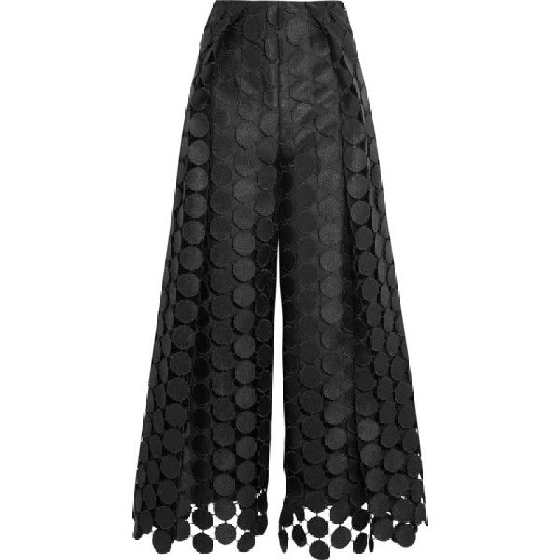 High Waisted Wide Leg Hollow Polka Dot Solid Color Pants Trousers