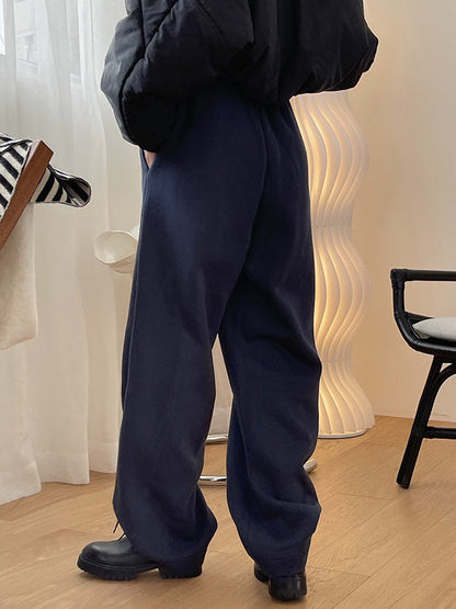 Simple Solid Color Drawstring  Waist Velvet Casual Wide Leg Pants