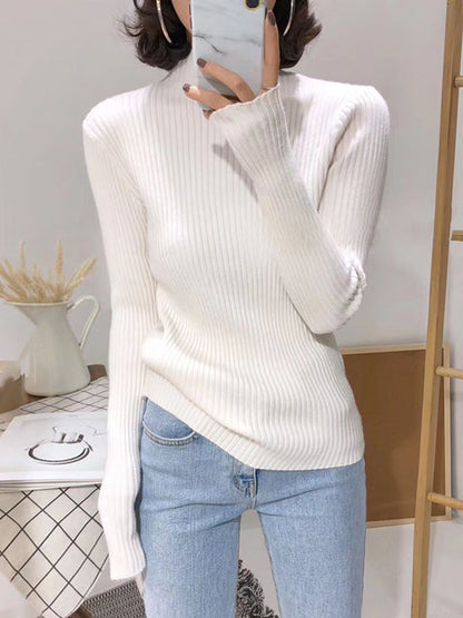 9 Colors Knitting Split-Joint Solid Color High-Neck Sweater